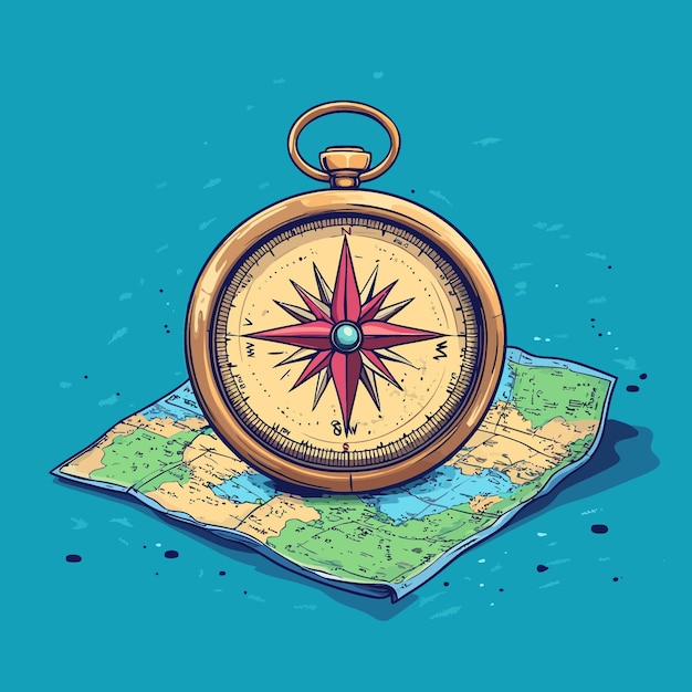 Vector cute compass rose on map cartoon vector icon