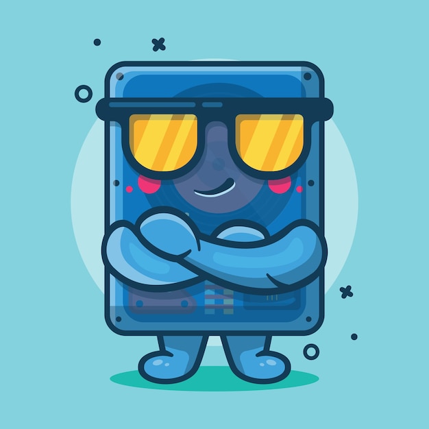 cute computer hard disk character mascot with cool expression isolated cartoon in flat style design