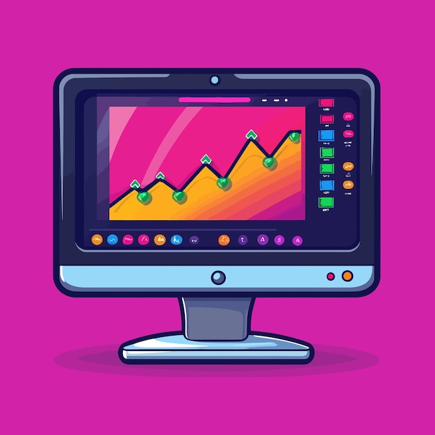 Cute Computer Monitor with Graph Icon Design vector illustration