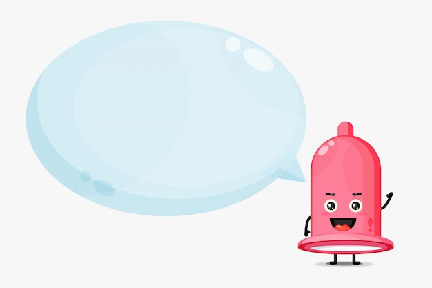 Cute condom mascot with bubble speech