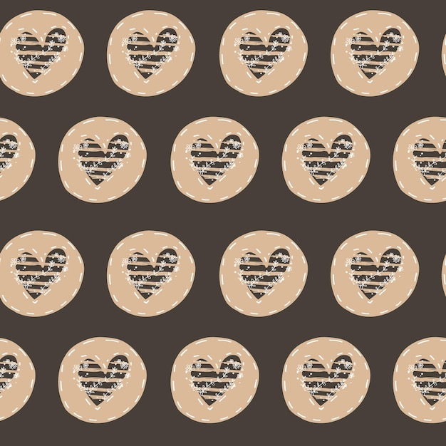 Cute cookies in the form of a heart doodle. Brown pattern for paper, baby, scrapbook, wedding.