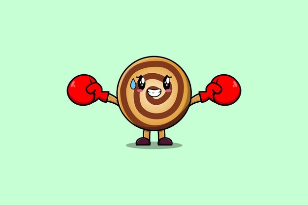 Cute Cookies mascot cartoon playing sport with boxing gloves and cute stylish design