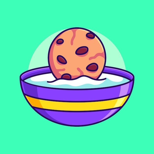 cute cookies with milk in mug vector illustration biscuit with milk flat design cartoon