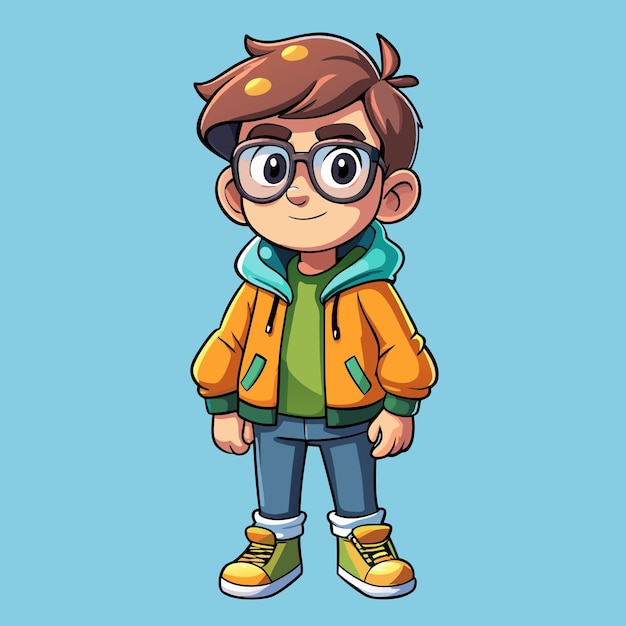 Cute Cool Boy in Glasses and Hoodie Jacket Cartoon Vector Design