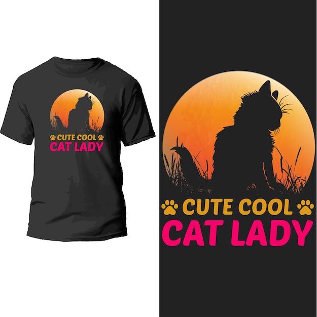 cute cool cat lady t shirt design.