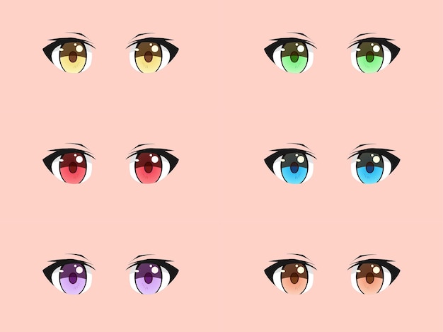 Cute and cool kawaii anime manga eyes set