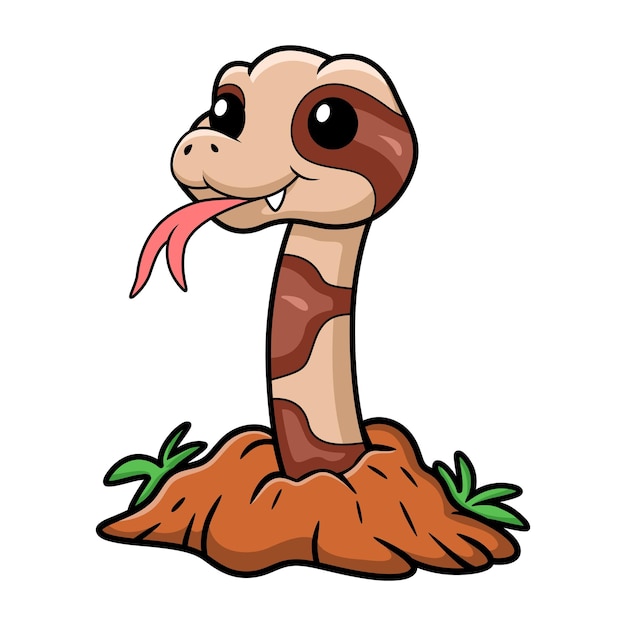 Cute copperhead snake cartoon out from hole