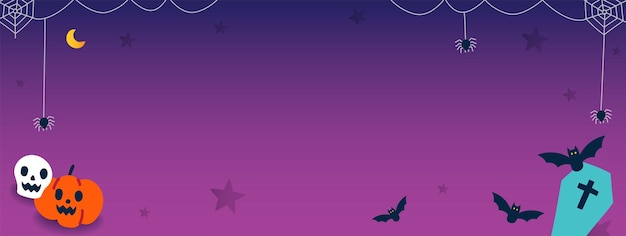 Cute copy space advertising Halloween cartoon online web banner invitation card violet background