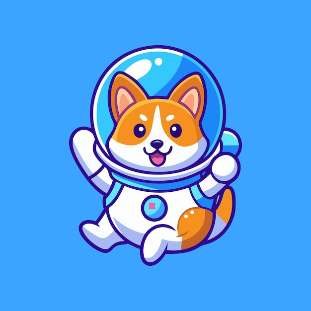 Cute Corgi Astronaut Flying Cartoon Vector Icon Illustration Isolated Background