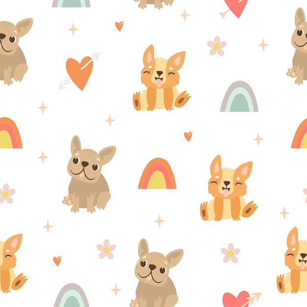 cute corgi and bulldog seamless pattern