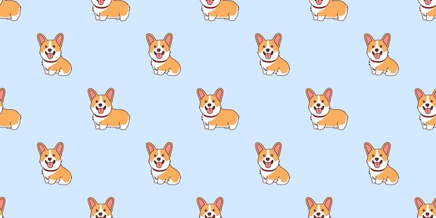 Cute corgi dog cartoon seamless pattern vector illustration