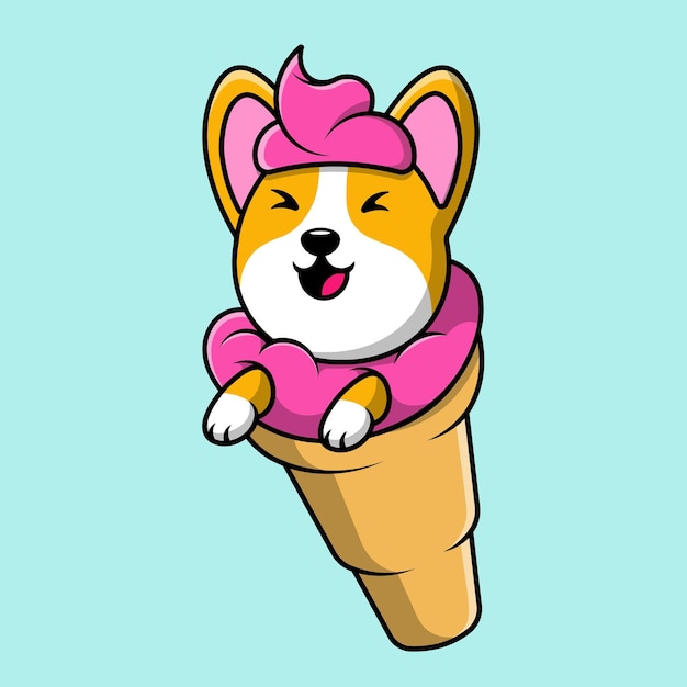 Cute Corgi Dog Ice Cream Cartoon Vector Icons Illustration