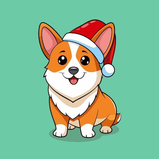 cute corgi dog wearing santa hat vector illustration cartoon