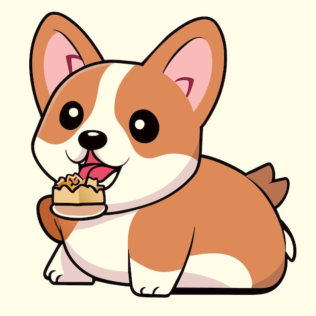 cute corgi eating cake vector