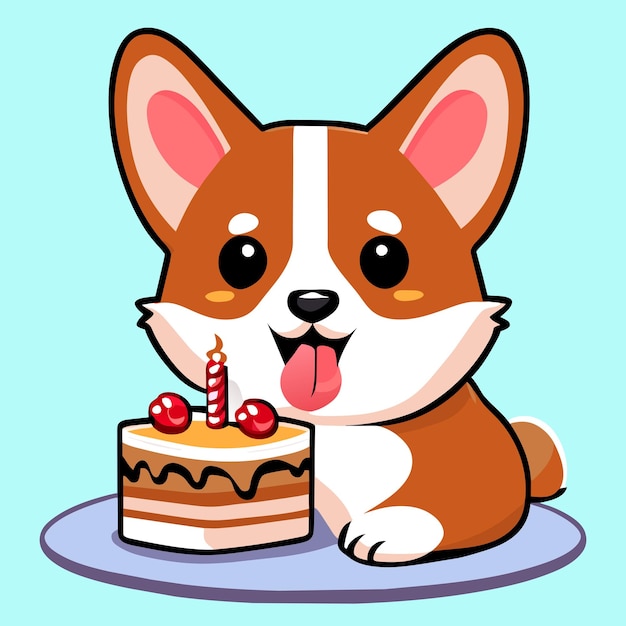 cute corgi eating cake vector