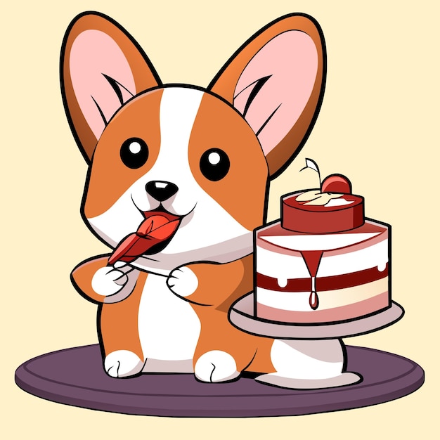 cute corgi eating cake vector