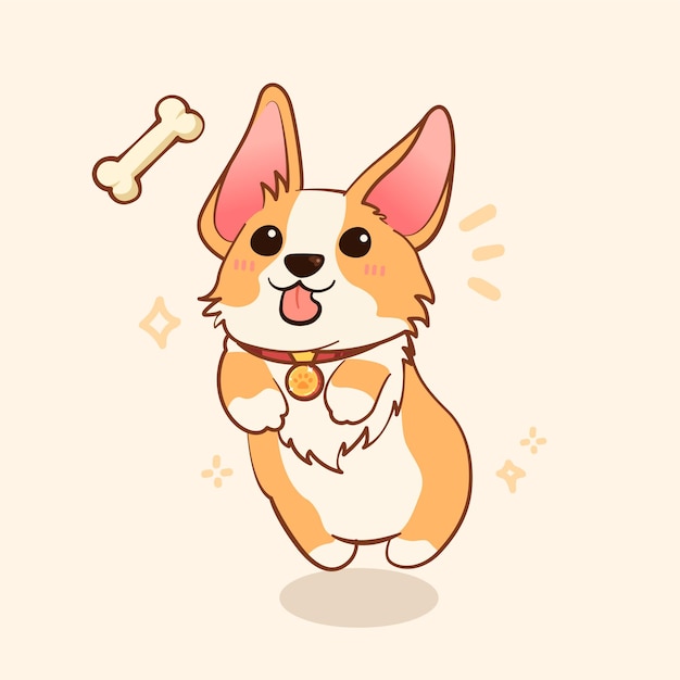 A cute corgi at play cartoon vector icon illustration animal nature icon concept isolated premium vector flat cartoon style