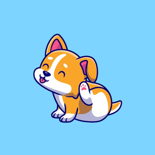 Cute Corgi Scratching Ear Cartoon Vector Icon Illustration.