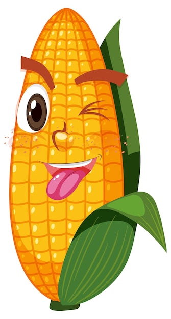 Cute corn cartoon character with face expression on white background