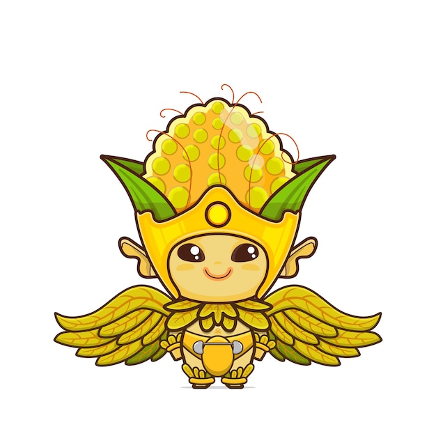 cute corn mascot with leaf wings can be used for content vegie info or make pattern and background