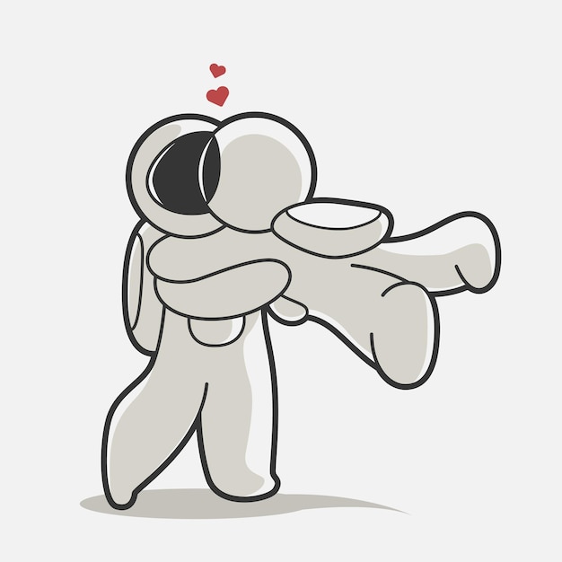 Cute couple astronauts hug art illustrations