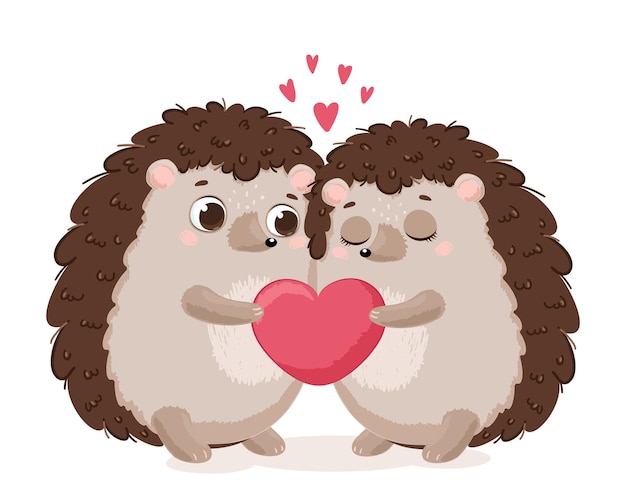 Cute couple of hedgehogs in love, Valentine's Day. Vector illustration of a cartoon.