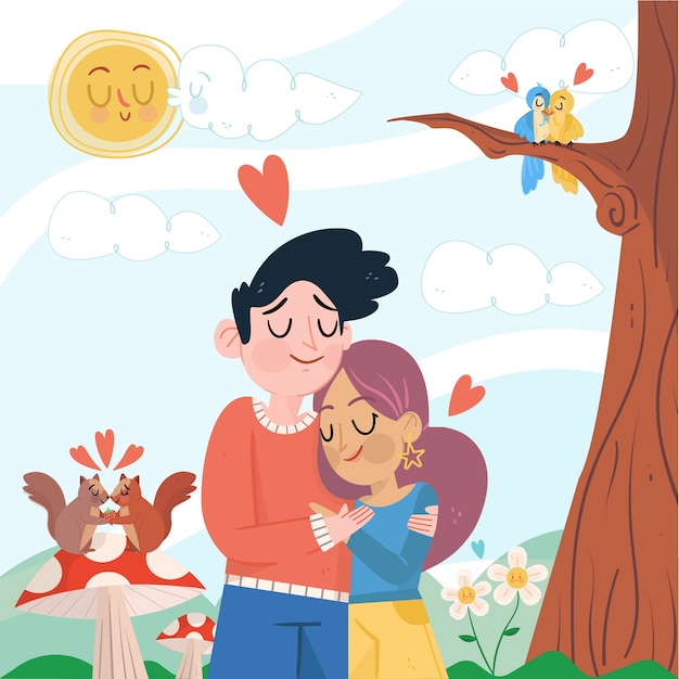 Cute couple hugging illustrated