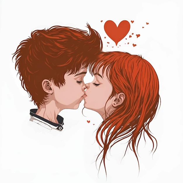 Vector cute couple kiss boy and girl kissing sweet and romantic embrace wedding invitation