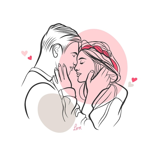 Cute couple in love vector illustration tenderness warm feelings doodle