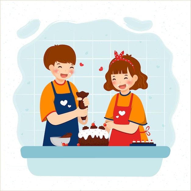 Cute Couple making chocolate cake