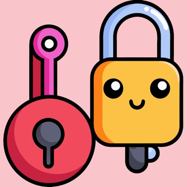 Vector cute couple of padlock and key vector icon illustration couple character icon concept isolated premium vector flat cartoon style