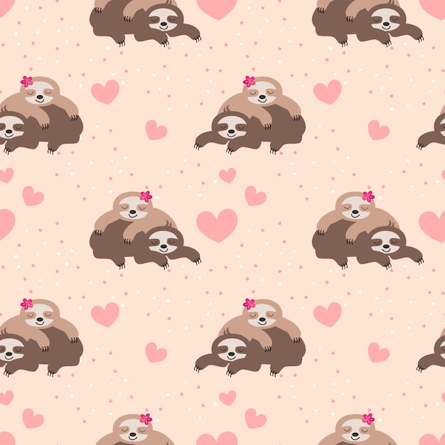 Vector cute couple sloth seamless pattern.