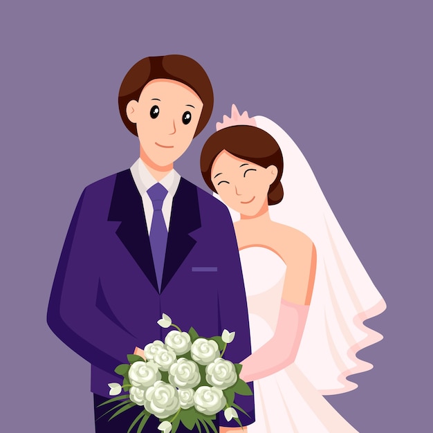 Cute Couple at Wedding Character Design Illustration