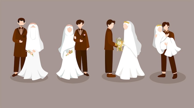 Cute couple Wedding of muslims Collection Ilustrations