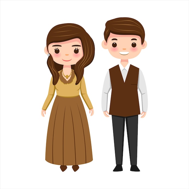 cute couple young man and woman cartoon wedding vector illustration