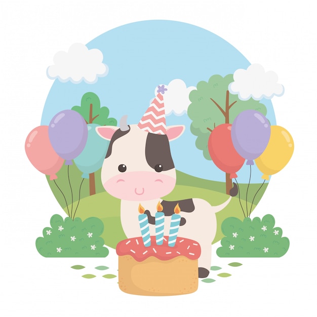 Cute cow in birthday party scene