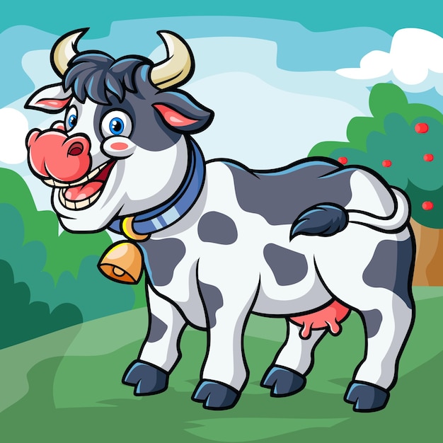 A cute Cow cartoon isolated on wonderful farm