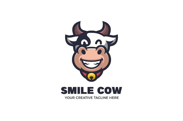 Cute Cow Cartoon Mascot Logo Template