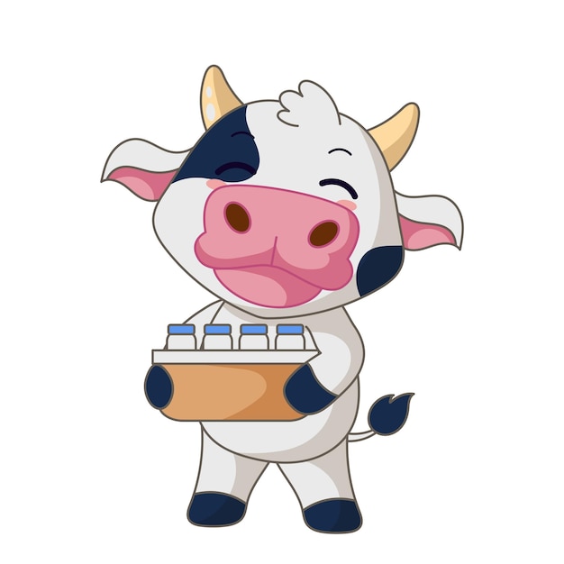 Cute cow cartoon with milk bottle