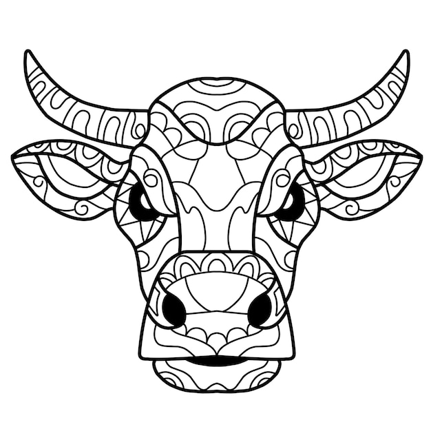 Cute cow coloring book zentangle hand drawn isolated on white background