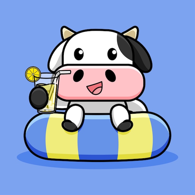 cute cow design with swimming tire and lemon juice