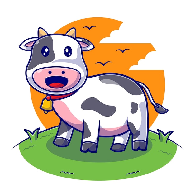 Cute cow on farm flat illustration