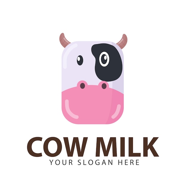 Cute cow head with two horns. Cow milk logo add your slogan