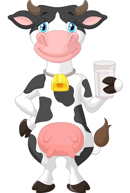 Cute cow holding a glass of milk