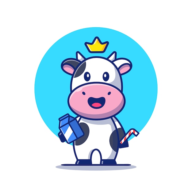 Cute Cow Holding Milk Box And Straw Cartoon   Icon Illustration. Animal Food Icon Concept Isolated  . Flat Cartoon Style