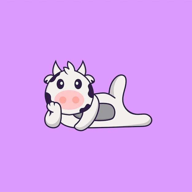 Cute cow lying down Animal cartoon concept isolated