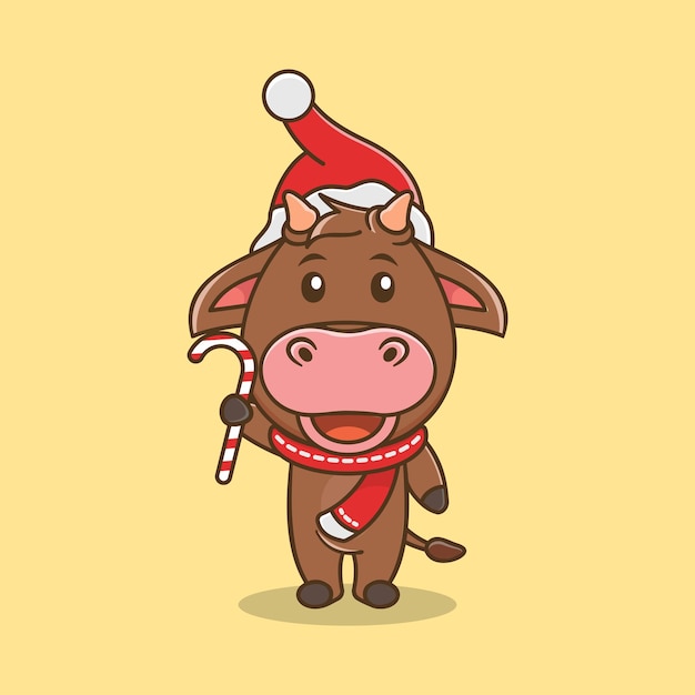 Cute cow mascot on christmas Premium vector