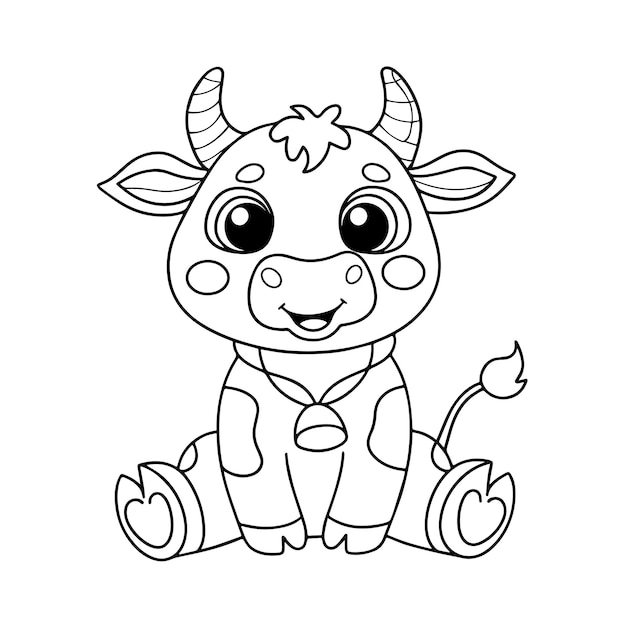 Vector cute cow sitting cartoon coloring page illustration vector for kids coloring book