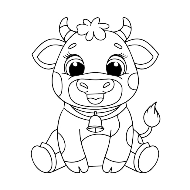 Vector cute cow sitting cartoon coloring page illustration vector for kids coloring book