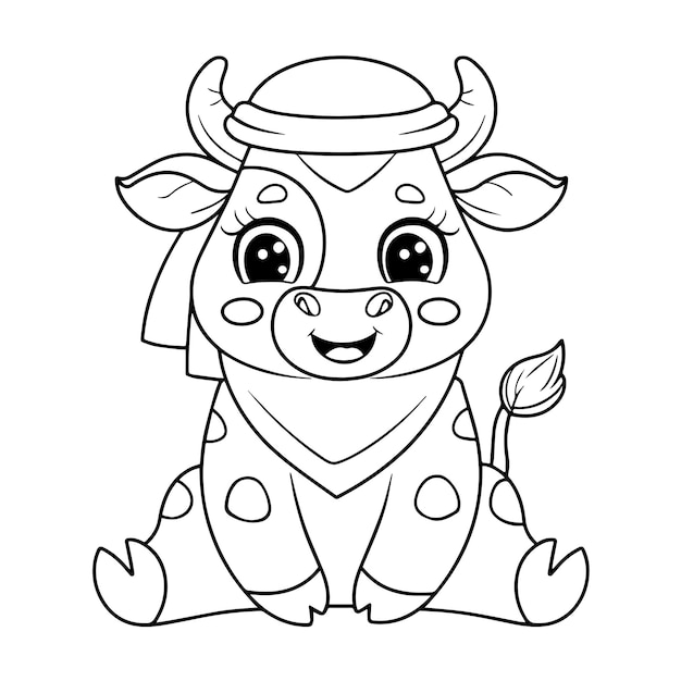 Vector cute cow sitting cartoon coloring page illustration vector for kids coloring book